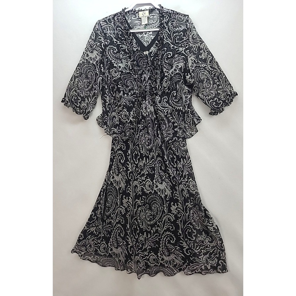 Vintage ICE 100% Silk Beaded Chiffon 2 piece Paisley Maxi Dress Bolero Sz 14